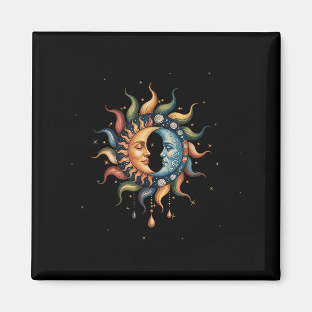 Sol och Måne Celestial Boho Mystical Hippie 90s _2 Magnet (Framsidan)