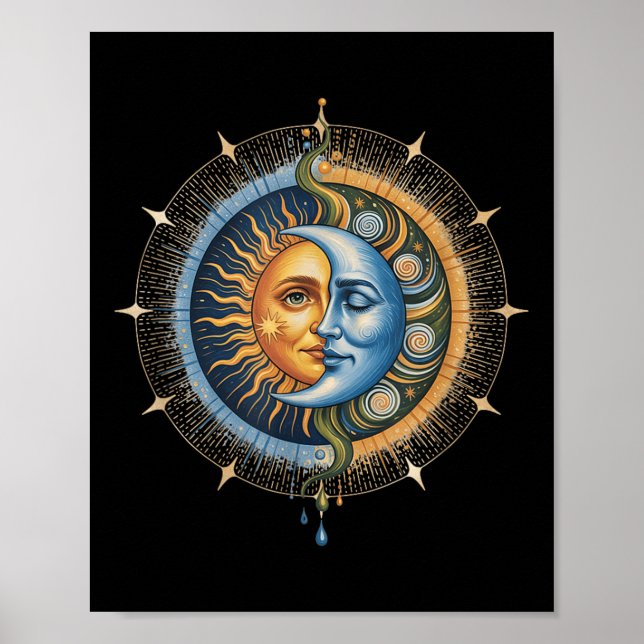 Sol och Måne Celestial Boho Mystical Hippie 90s _3 Poster (Framsidan)