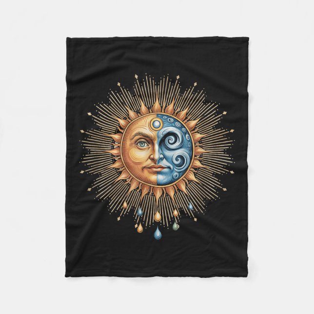 Sol Och Måne Celestial Boho Mystisk Hipe 90s  Fleecefilt (Framsidan)