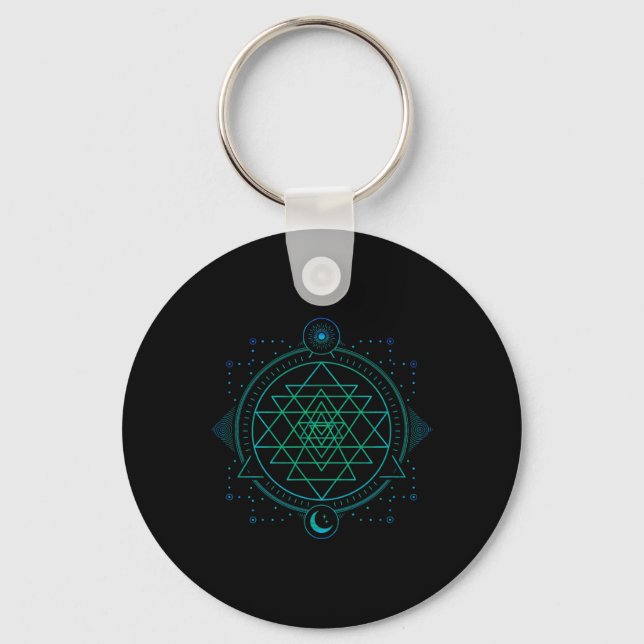 Sol Och Måne Chakra Geometri Sri Yantra  Nyckelring (Framsida)