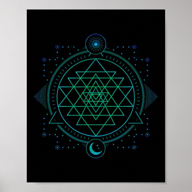 Sol Och Måne Chakra Geometri Sri Yantra  Poster (Framsidan)