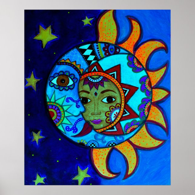 SOL OCH MÅNE COUPLE WHIMSICAL PAINING POSTER (Framsidan)