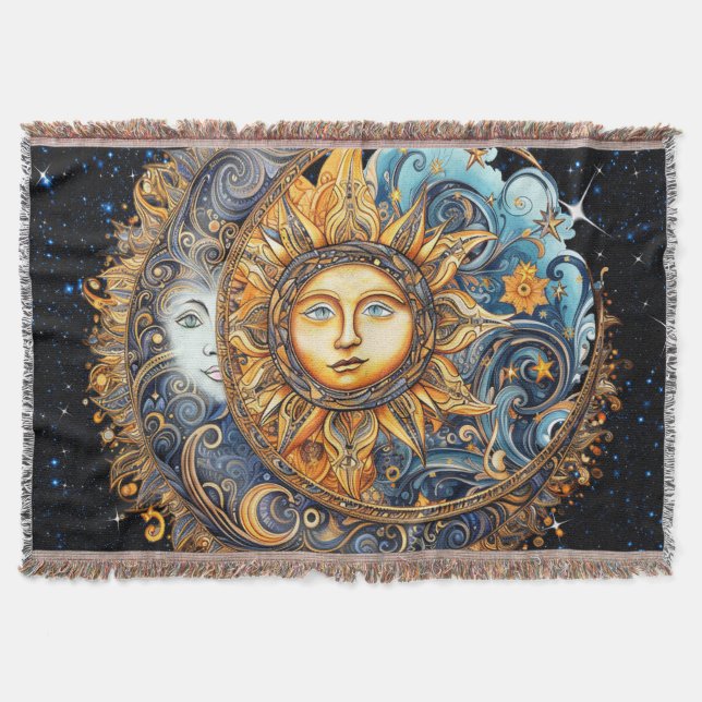 Sol och Måne Galaxy Throw Blanket Filt (Framsidan)