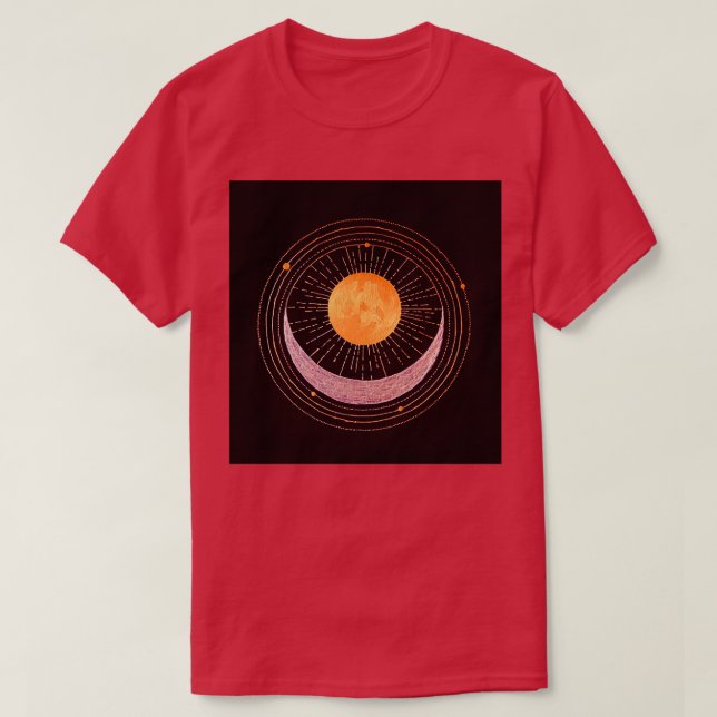 Sol och måne guld silver på svart t shirt (Design framsida)