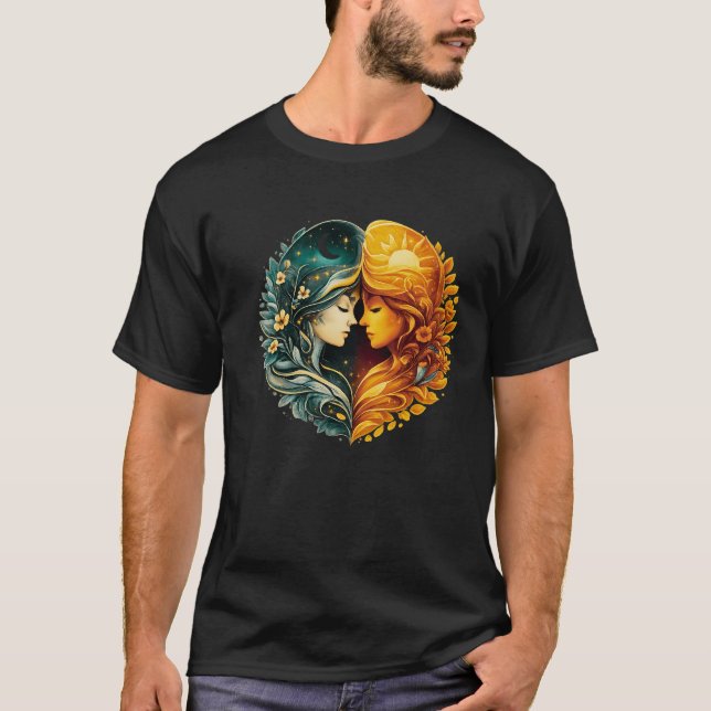 Sol och måne Harmoni Lyx Art T Shirt (Framsida)