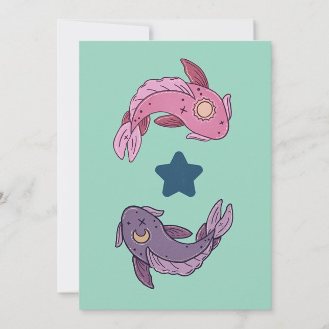 Sol och måne Koi-fisk | Celestial Fiskar Konst Tack Kort (Framsida)