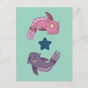 Sol och måne Koi-fisk   Celestial Fiskar Konst Vykort