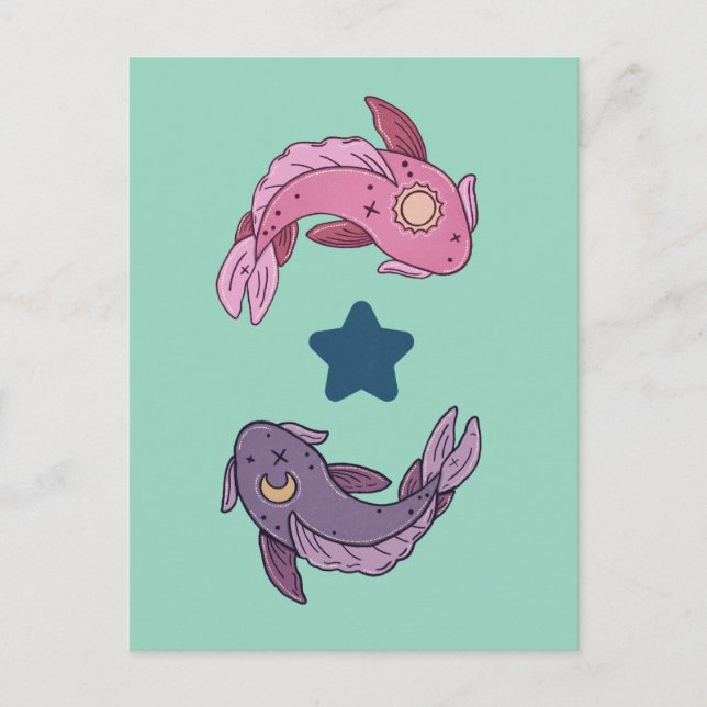 Sol och måne Koi-fisk | Celestial Fiskar Konst Vykort (Framsida)