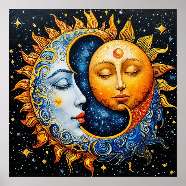 Sol och måne konstnärlig illustration poster (Framsidan)