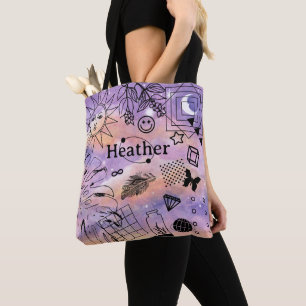 Sol och Måne Lila Himmel Personlig Tote Bag Tygkasse