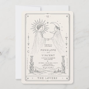 Sol och måne Line Art Tarot Bröllopsinbjudan Inbjudningar