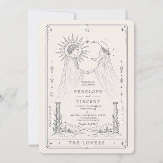 Sol och måne | Line Art Tarot Bröllopsinbjudan Inbjudningar