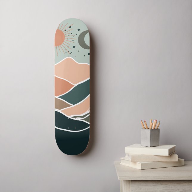 Sol och Måne Mini Skateboard Bräda 18,5 Cm (Väggkonst)
