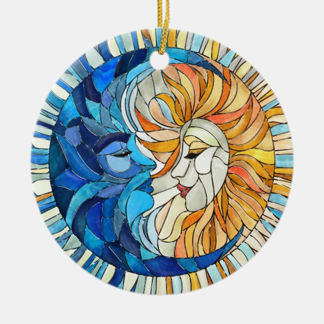 Sol och Måne Mosaic Art Julgransprydnad Keramik (Framsidan)