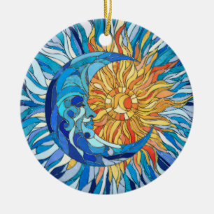 Sol och Måne Mosaic Art Julgransprydnad Keramik