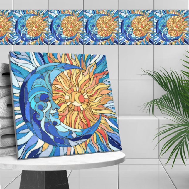 Sol och Måne Mosaic Art Kakelplatta (Skapare uppladdad)