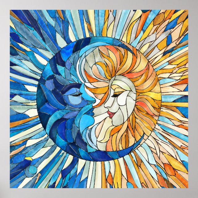 Sol och Måne Mosaic Art Poster (Framsidan)