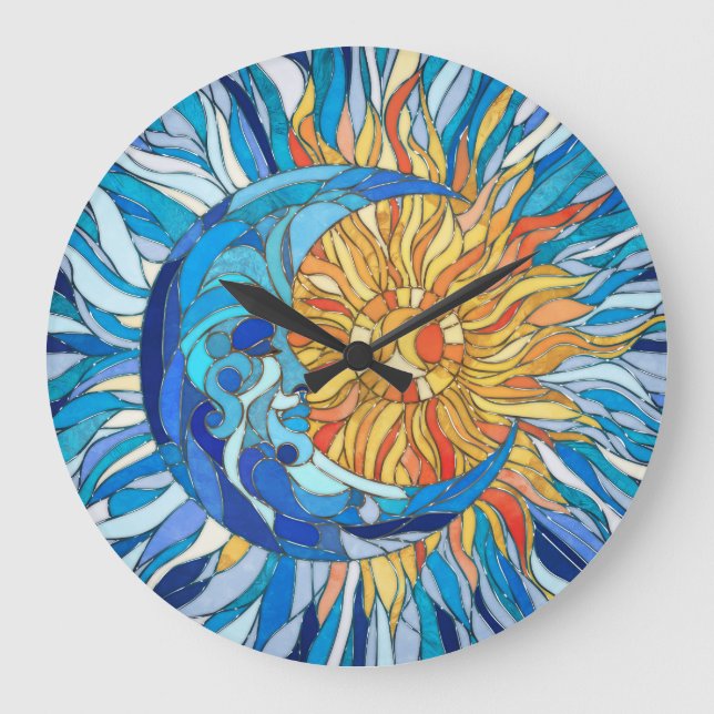 Sol och Måne Mosaic Art Stor Klocka (Framsida)