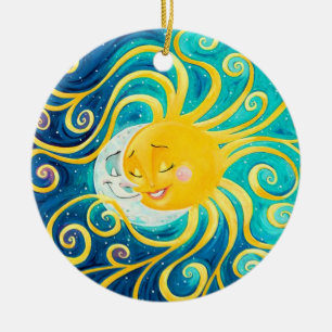 SOL OCH MÅNE OCH STARS ART KOPP JULGRANSPRYDNAD KERAMIK