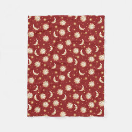 Sol och måne på rött fleecefilt