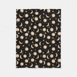 Sol och måne på svart fleecefilt