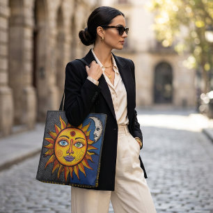 Sol och måne Totebag med färgrik himlakonst Tygkasse