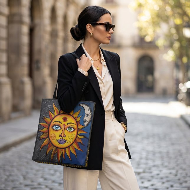 Sol och måne Totebag med färgrik himlakonst Tygkasse (Skapare uppladdad)