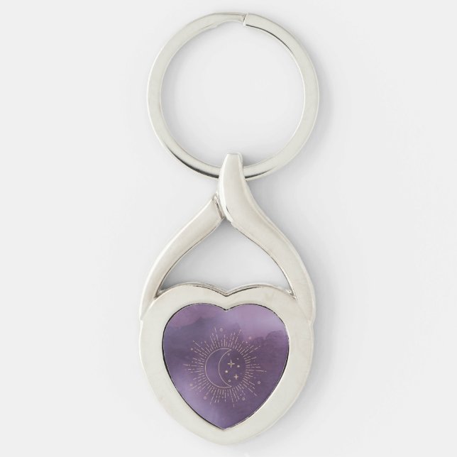 Sol och måne twisted heart silverfärgad nyckelring (Framsidan)