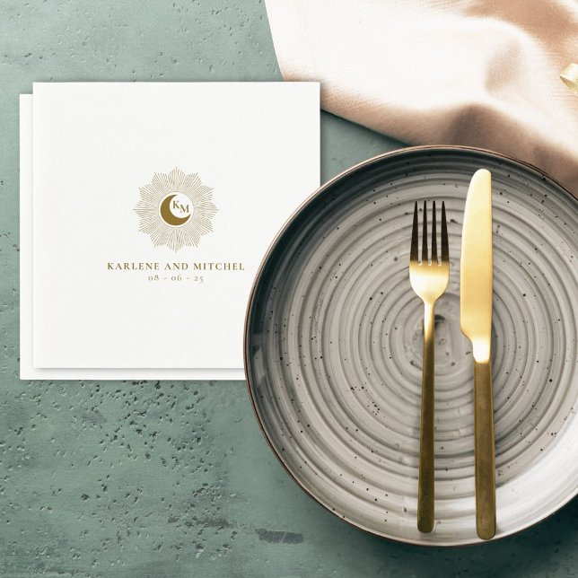 Sol och Måne utan timosa Bröllop Cocktail Napkins Pappersservett (Skapare uppladdad)