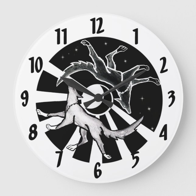 Sol och Måne Vargar Clock Stor Klocka (Framsida)