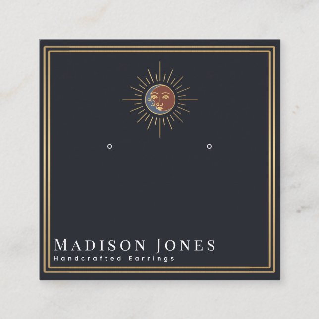 Sol och Måne Witchy Stud Earring Visning Fyrkantigt Visitkort (Framsida)