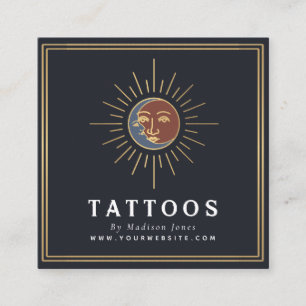 Sol och Måne Witchy Tattoo Artist Fyrkantigt Visitkort