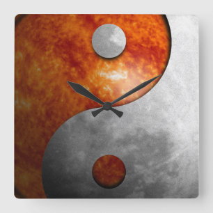 Sol och måne Yin Yang Fyrkantig Klocka