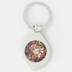 Sol och moln Natur blommar Hjärtat i blommor Swirl Silverfärgad Nyckelring