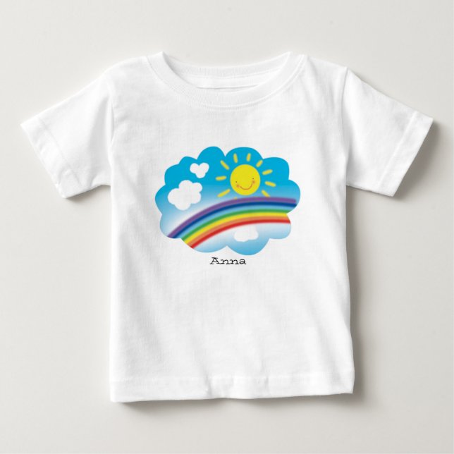 sol och regnbåge, tecknad bild, personlig t shirt (Framsida)
