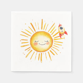 Sol och Rocketship First Birthday Pappersservett