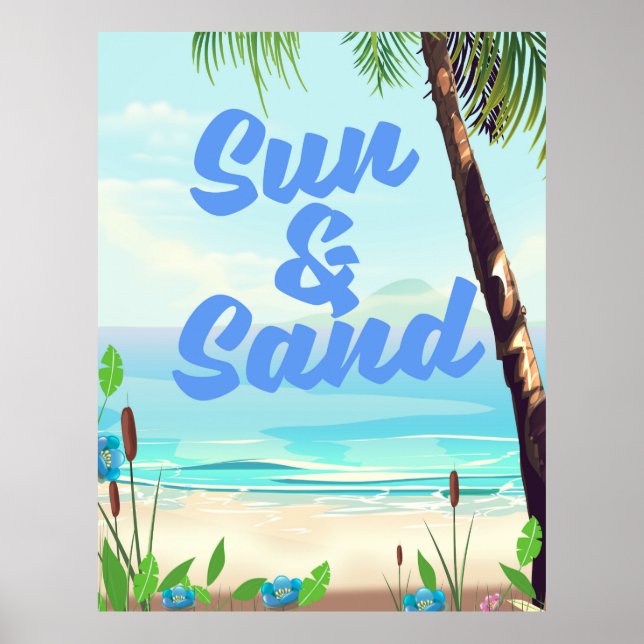 Sol och sand inspirerande citat tecknad affisch la (Framsidan)