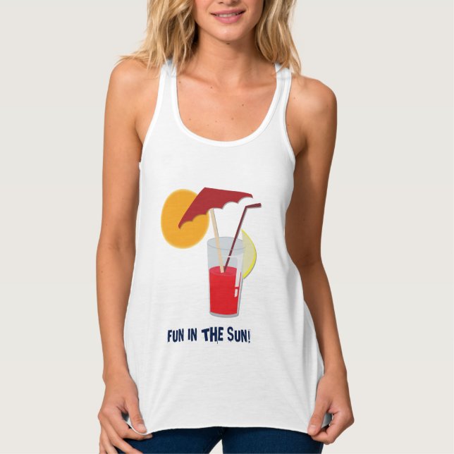 Sol och sommardrycker Roligt Beach Tshirt Linne Med Racerback (Framsida)