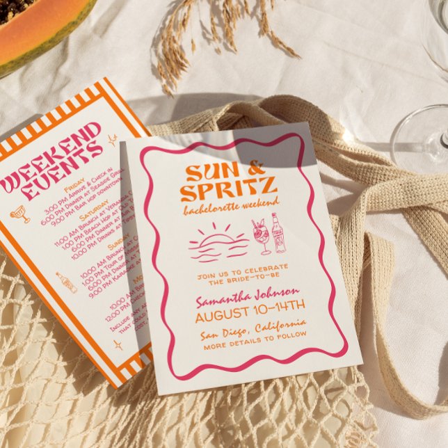 Sol och Spritz Bachelorette Helg Itinerary Inbjudningar (Skapare uppladdad)