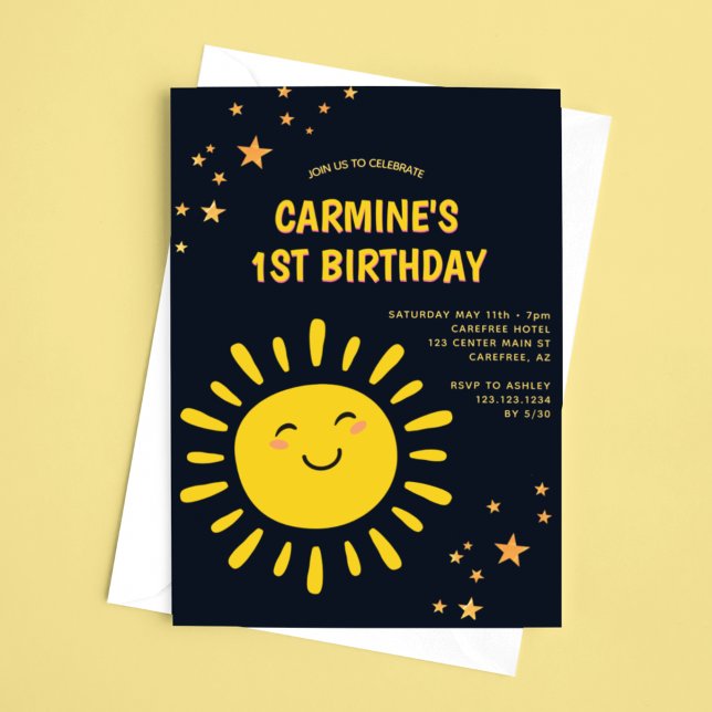 Sol och stjärnor Pojkar 1-årsdag Inbjudningar (Skapare uppladdad)