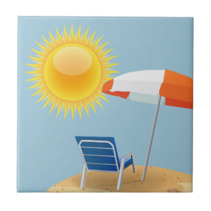 Sol och strandparaply kakelplatta