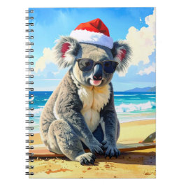 Sol och Surfa Koala Santa Hat An Aussie-jul Anteckningsbok