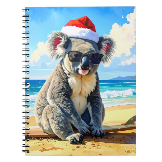 Sol och Surfa Koala Santa Hat An Aussie-jul Anteckningsbok (Framsidan)