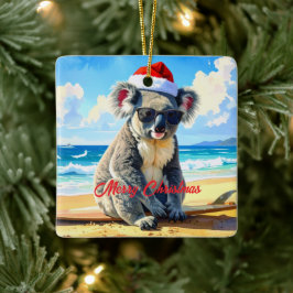 Sol och Surfa Koala Santa Hat Julgransprydnad Keramik