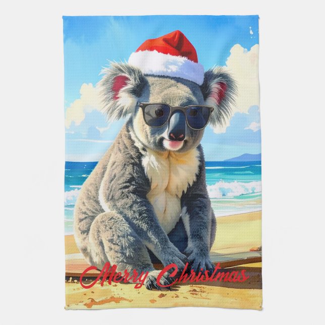 Sol och Surfa Koala Santa Hat Kökshandduk (Vertikal)