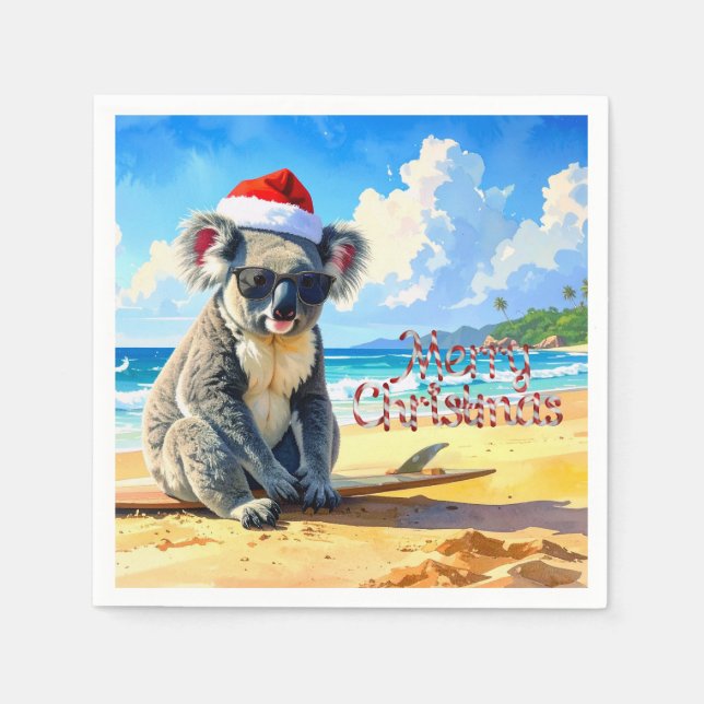 Sol och Surfa Koala Santa Hat Pappersservett (Framsidan)