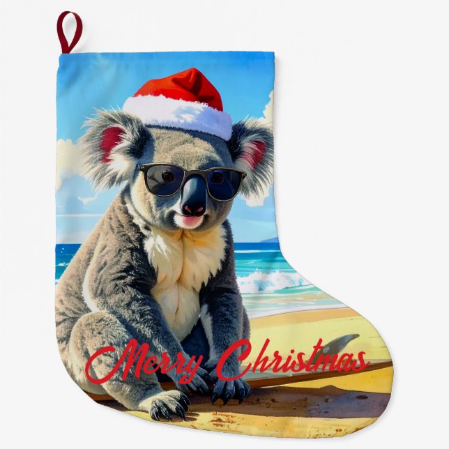 Sol och Surfa Koala Santa Hat Stor Julstrumpa (Framsidan)