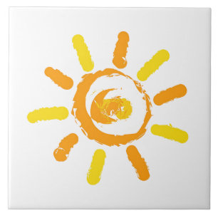 Sol orange gult teckning kakelplatta