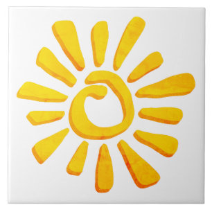 Sol orange gult teckning kakelplatta