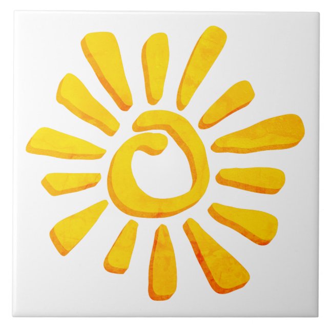 Sol orange gult teckning kakelplatta (Framsidan)